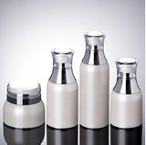 100ML pearl white airless bottle with silver collar and transparent lid-50pcs